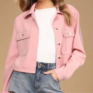 Lulu's Cropped Utility Jacket in Blush Pink